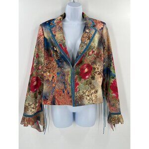 Boho Chic Size 10 Satin Hippie Fairy Whimsy Floral Paisley Jacket Blazer